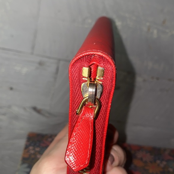 Prada red saffiano leather zip around wallet - Picture 13 of 13